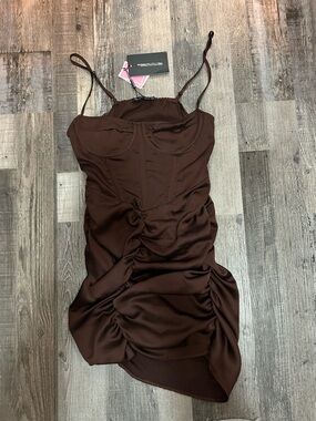 PrettyLittleThing Chocolate Satin Strappy Corset Dress